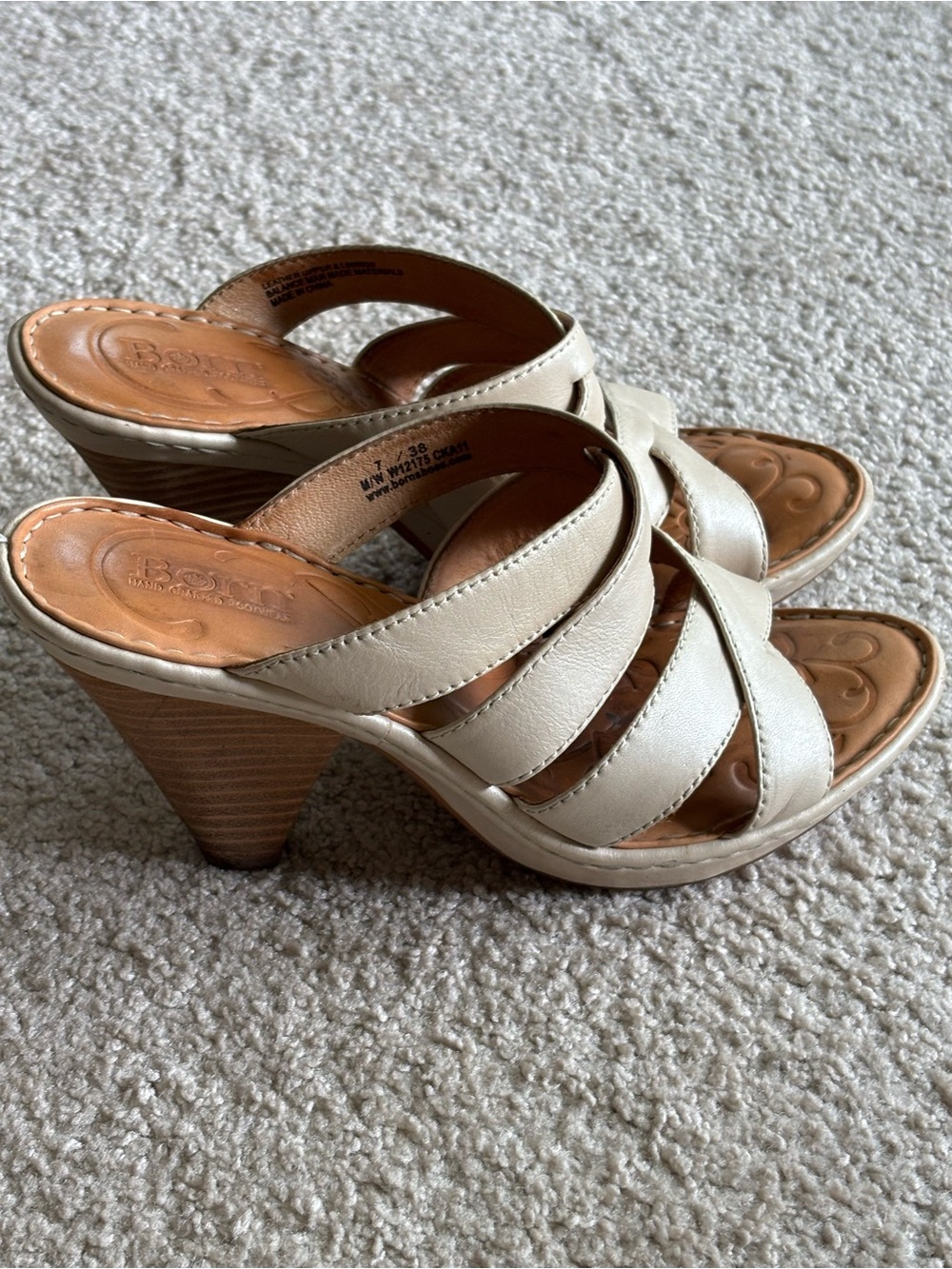 Born Cream Strappy Cone-Heel Mules